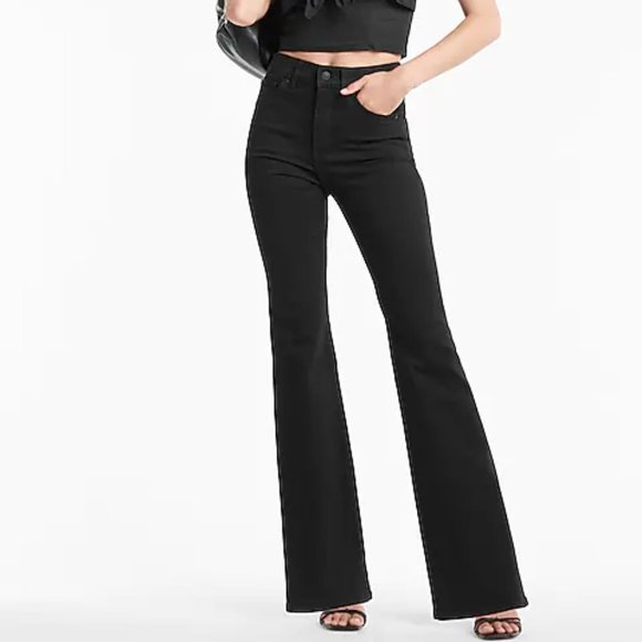 Express Jeans Express Black High Waisted Slim Flare Jeans Regular